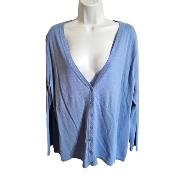 Talbots Petites 2X Baby Blue Vintage Cozy Preppy Soft Classic Button Up Cardigan - Picture 2 of 7